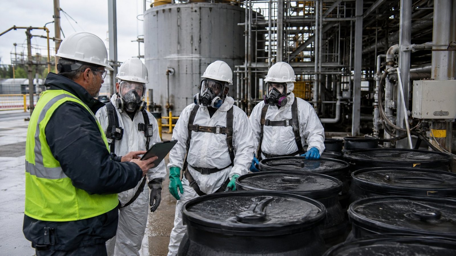 United States facility team planning a temporary hazardous waste cleanout event