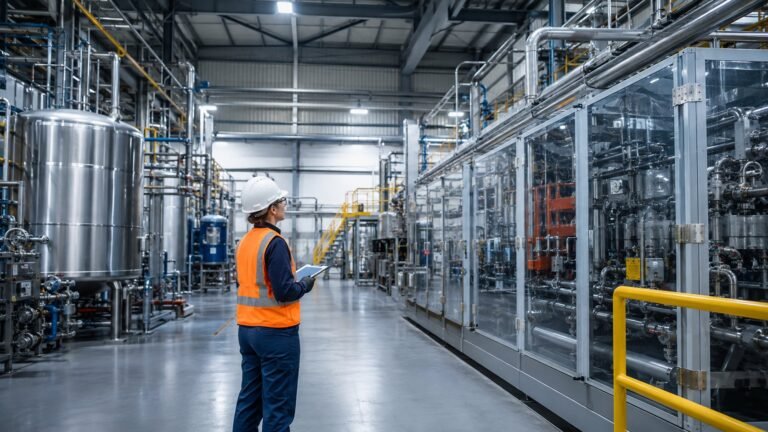 American hazardous waste treatment facility with tanks and controlled processing equipment