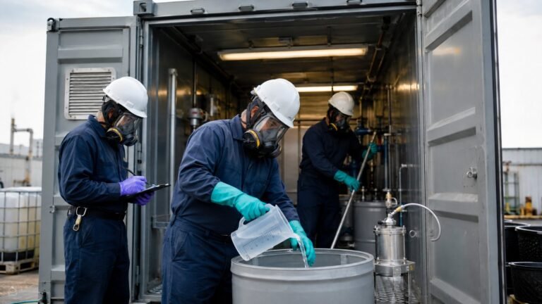 United States facility team controlling onsite hazardous waste treatment in a closed container