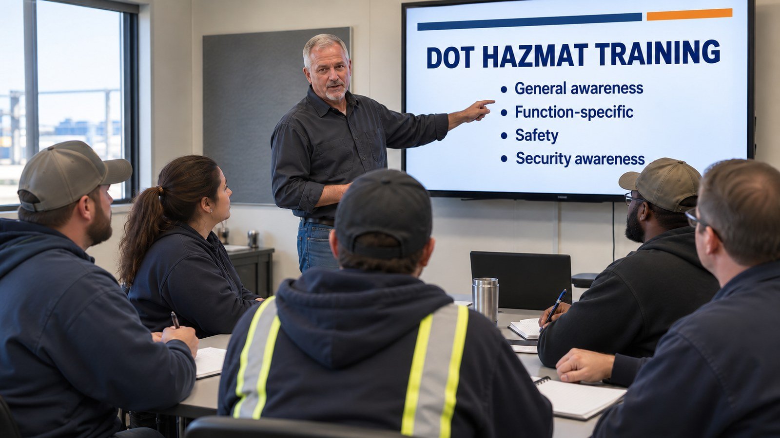 Industrial employees participating in a function-focused classroom training session