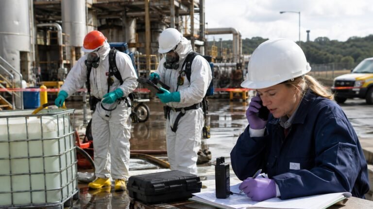 United States emergency response team assessing an industrial release and making regulatory notifications