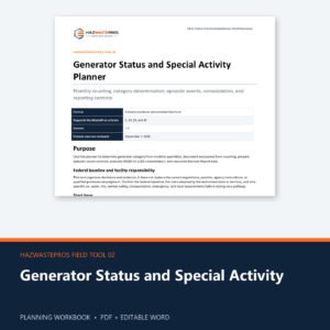 Generator Status and Special Activity Planner