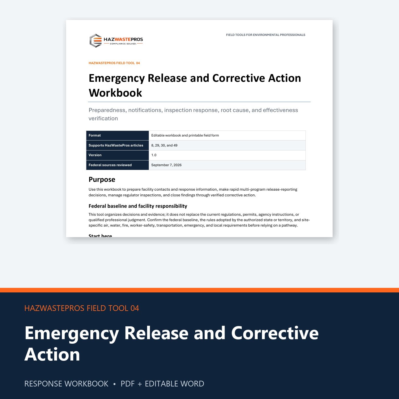 Emergency Release and Corrective Action Workbook