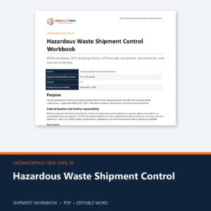Hazardous Waste Shipment Control Workbook
